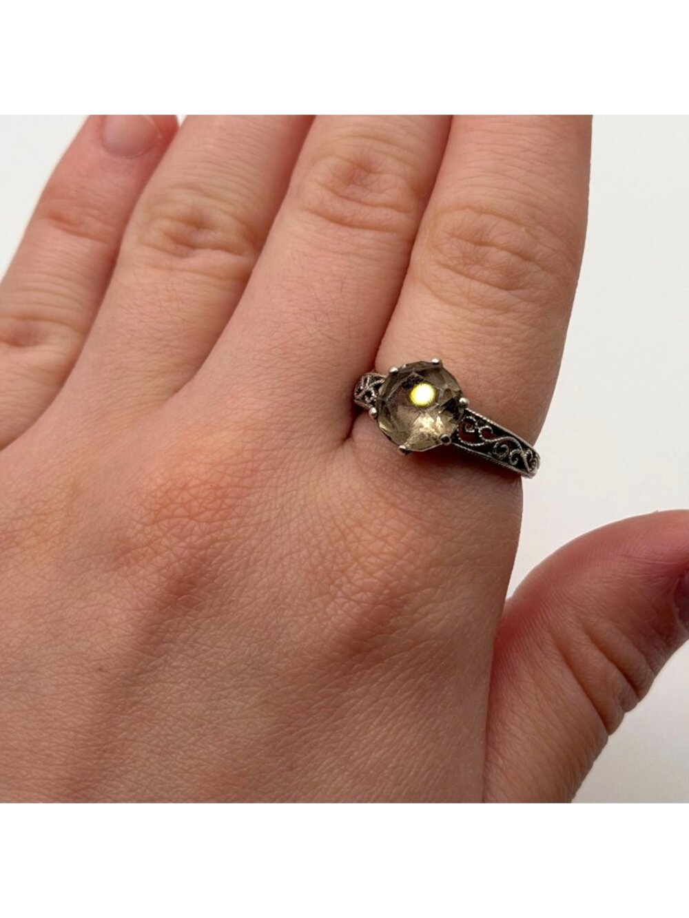 925 Sterling Silver Ring With Round Smoky Quartz Gemstone Size 7